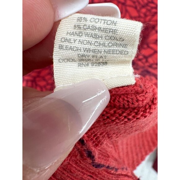 Fossil Women Cardigan Sz S Burnt Orange Floral Modern Fairy Cashmere Ruffle Neck - Picture 4 of 9